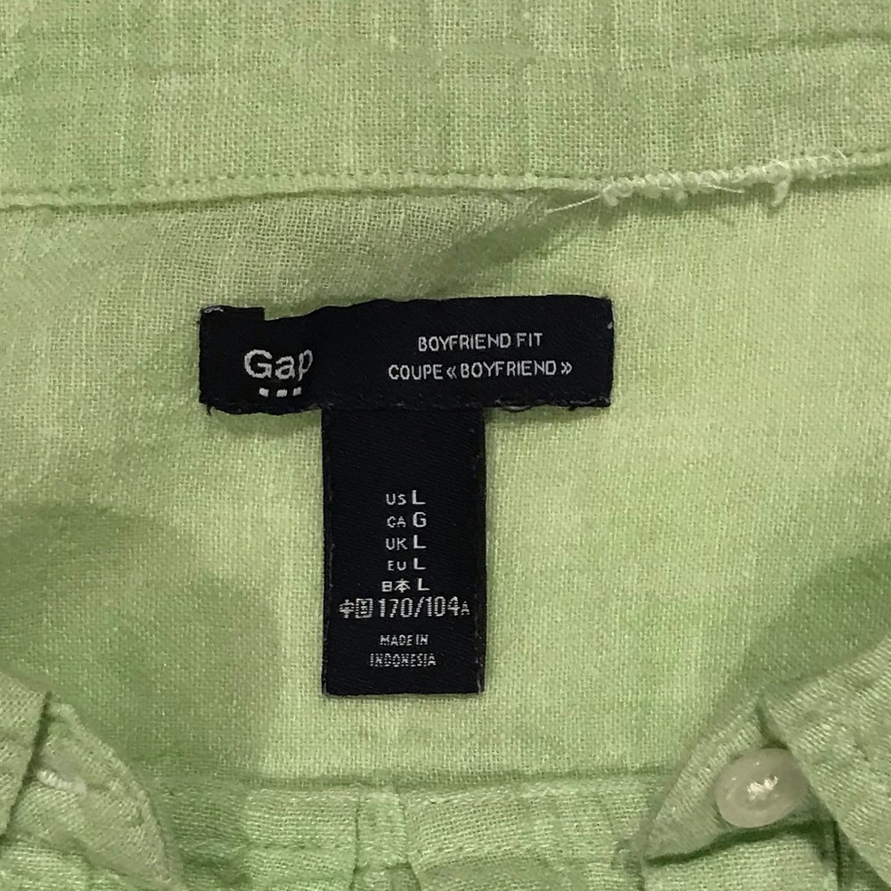 Gap Linen Blend Boyfriend Fit Collared Long Sleeve Roll Tab Popover Top Lime - Picture 4 of 8